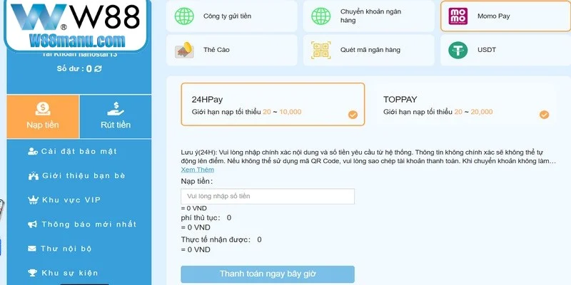 Sử dụng Momo để nạp tiền vào KUBET được nhiều người lựa chọn